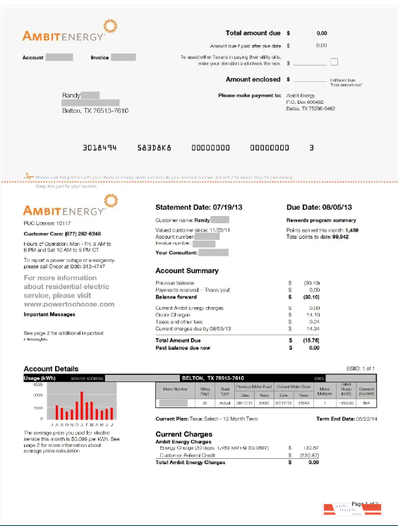 USA AMBIT ENERGY utility bill Word and PDF template